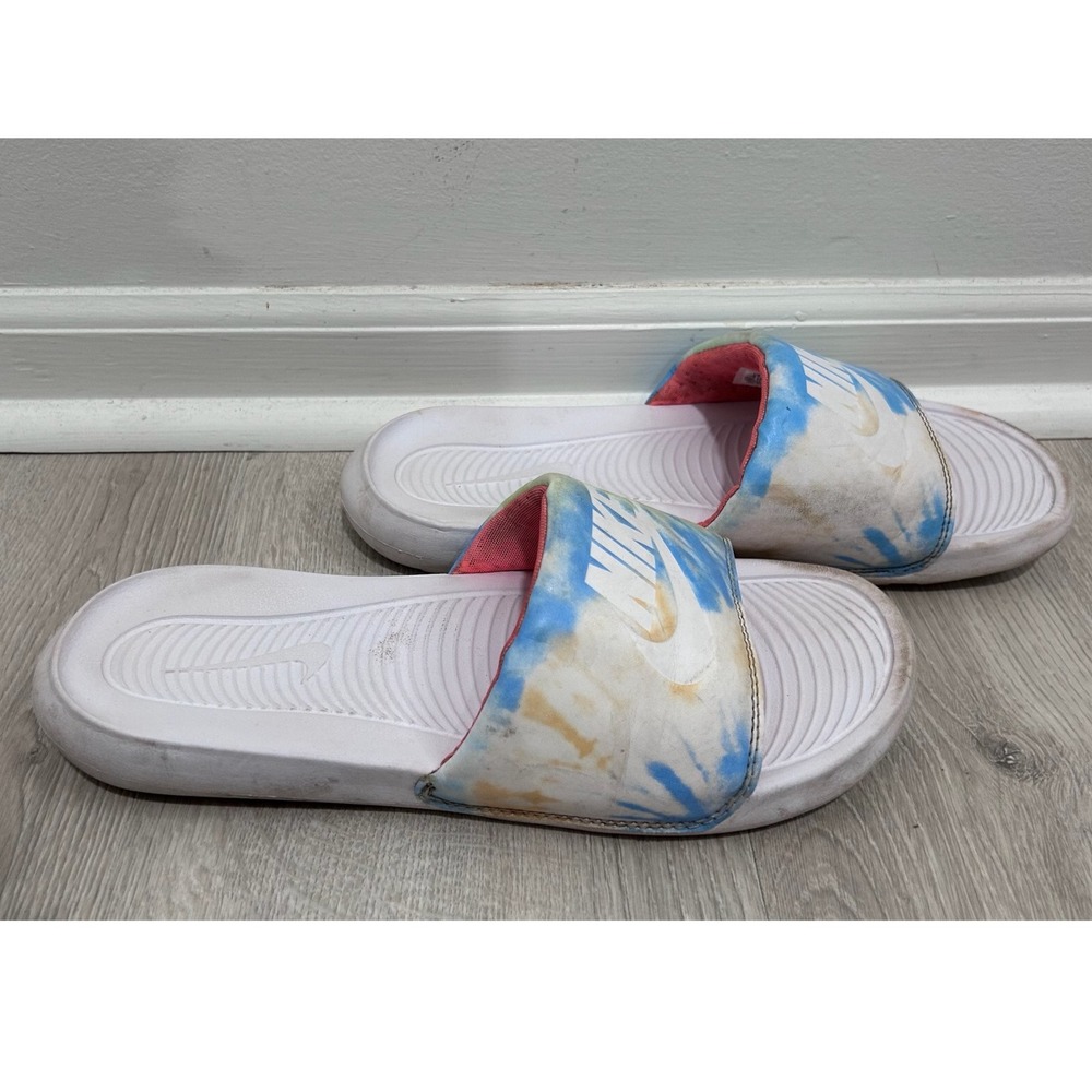 Nike Victori One Womens Tie Dye Slide Sandals White Blue Green Sporty Sz‎ 10